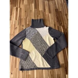 Crazy Horse Liz Claiborne Pullover Turtleneck 100% cotton, gray yellow FLAW